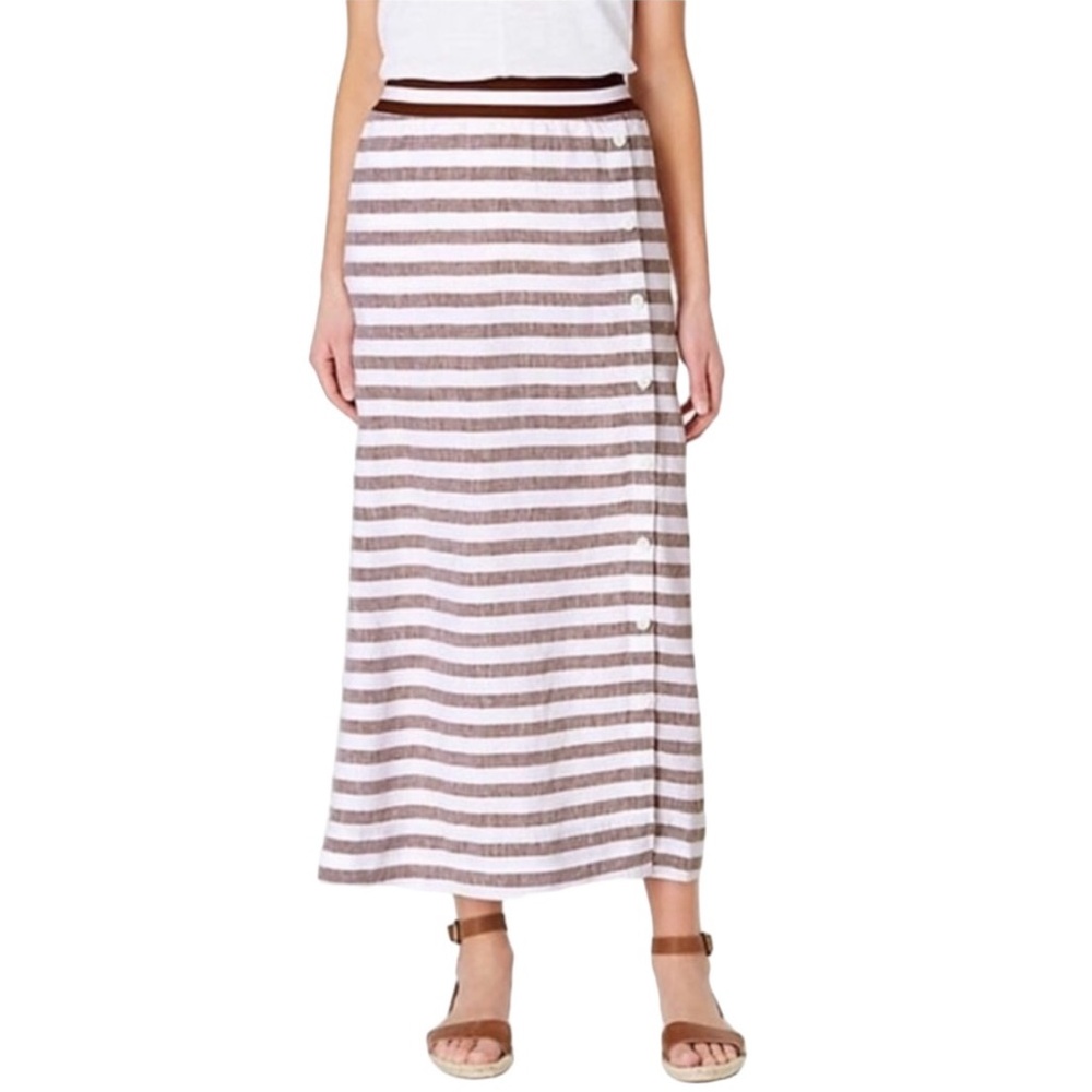 J. Jill Love Plus Tall 100% Linen Side Button Striped Maxi Skirt Size XL Tall